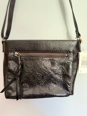 The Sak Sanibel Mini Crossbody in Black Leather Floral Embossed Design NWT!